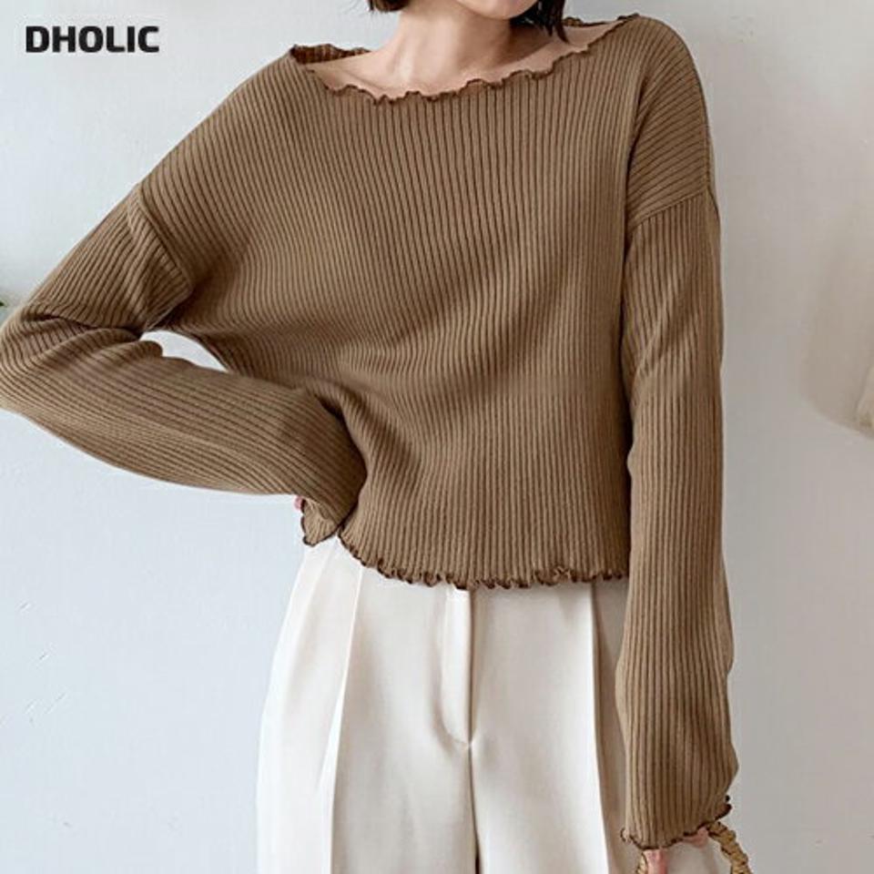 ウェーブボートリブTシャツ・全5色・t56769 レディース 【tops】【韓国 ファッション トップス Tシャツ 長袖 ボートネック デコルテ リブ クロップド丈 ウェーブ スリム 体型カーバー デイリー ベーシック 無地 秋 冬】