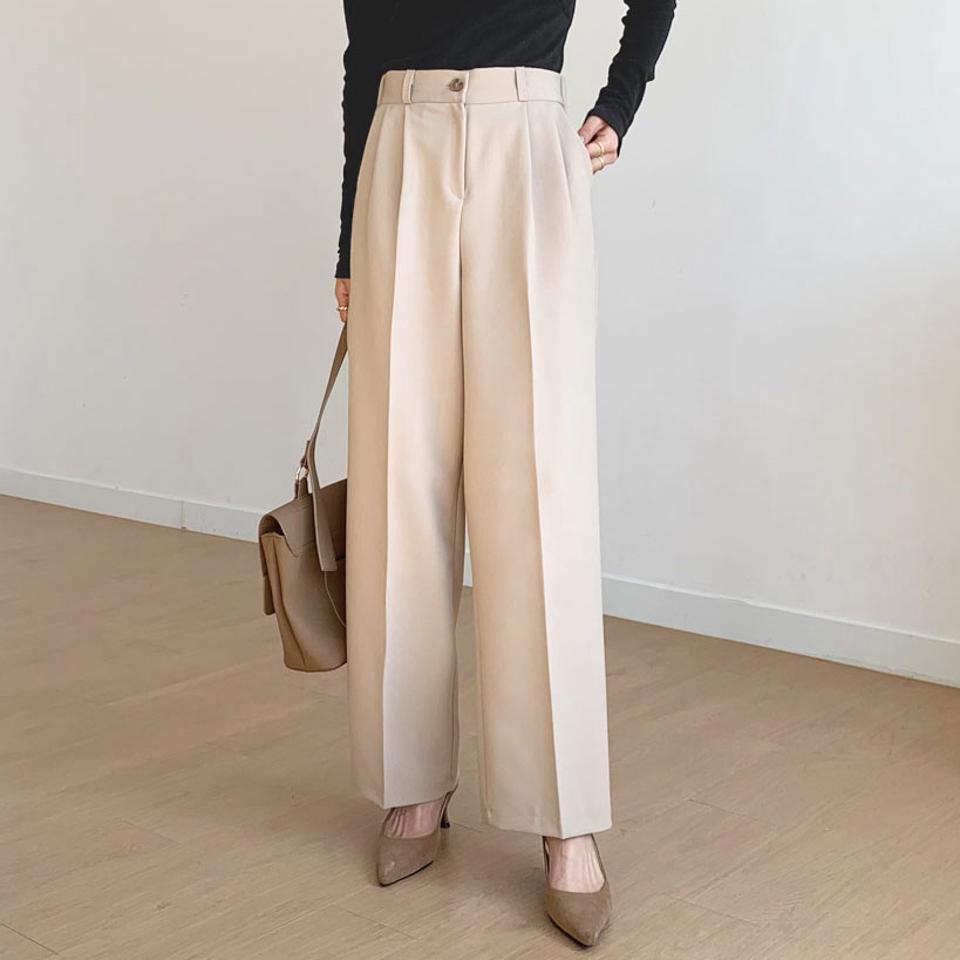 タックワイドスラックス・全6色・t56794 レディース 【pt】 韓国ファッション ボトムス パンツ ロング スラックス タック ワイド ワイドスラックス ベルトループ ウエストゴム ハイウエスト 無地 体型カーバー 秋 冬 人気