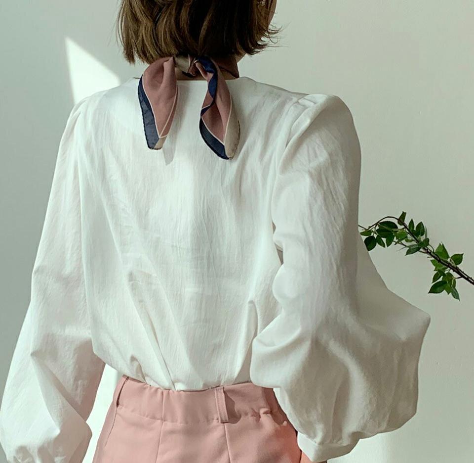 ジュエルボタンブラウス・全3色・t56777 レディース 【bl】【韓国 ファッション トップス ブラウス 長袖 Vネック マルチジュエル ボタン デコルテ ギャザー 上品 春 フェミニン カジュアル デイリー 秋 冬】