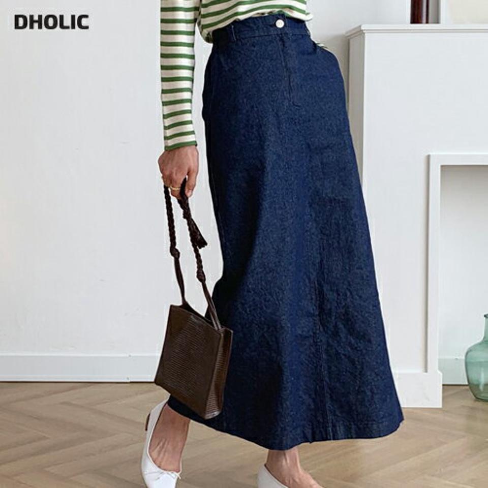 スリットデニムスカート・全1色・t56791 レディース 【sk】【韓国 ファッション ボトムス スカート ロング ロングスカート Hライン バックゴム スリット デニムスカート カジュアル 体型カバー シンプル フェミニン デイリー ベーシック 上品 秋 冬】