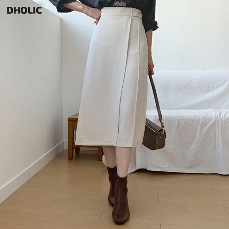 サイドボタンラップ調スカート・全3色・b56801 レディース 【sk】【韓国 ファッション ボトムス スカート ロング ロングスカート Aライン サイドボタン ラップ調 バックゴム ファスナー 体型カバー シンプル フェミニン デイリー ベーシック 上品 秋 冬】