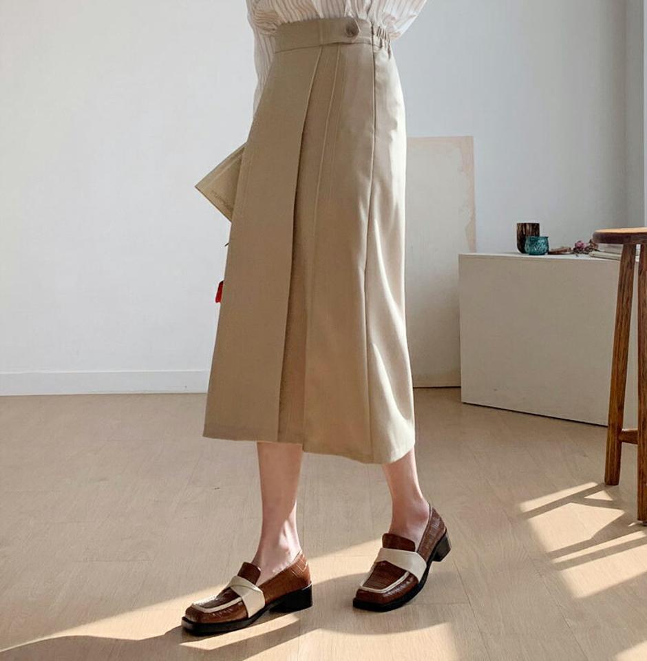 サイドボタンラップ調スカート・全3色・b56801 レディース 【sk】【韓国 ファッション ボトムス スカート ロング ロングスカート Aライン サイドボタン ラップ調 バックゴム ファスナー 体型カバー シンプル フェミニン デイリー ベーシック 上品 秋 冬】