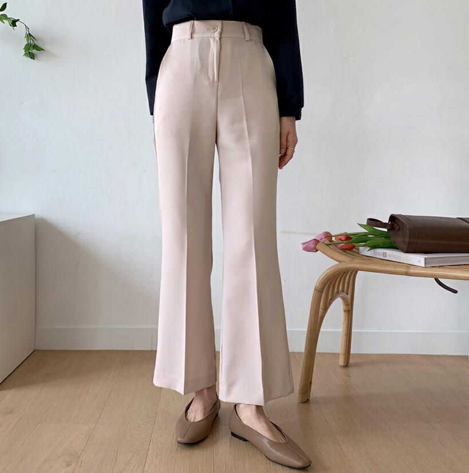 セミブーツカットスラックス・全3色・t56793 レディース 【pt】【韓国 ファッション ボトムス パンツ スラックス セミブーツカット 美脚 ベルトループ オフィスカジュアル ハイウエスト 無地 体型カーバー 秋 冬】