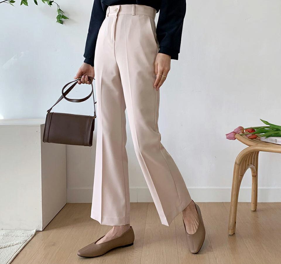 セミブーツカットスラックス・全3色・t56793 レディース 【pt】【韓国 ファッション ボトムス パンツ スラックス セミブーツカット 美脚 ベルトループ オフィスカジュアル ハイウエスト 無地 体型カーバー 秋 冬】