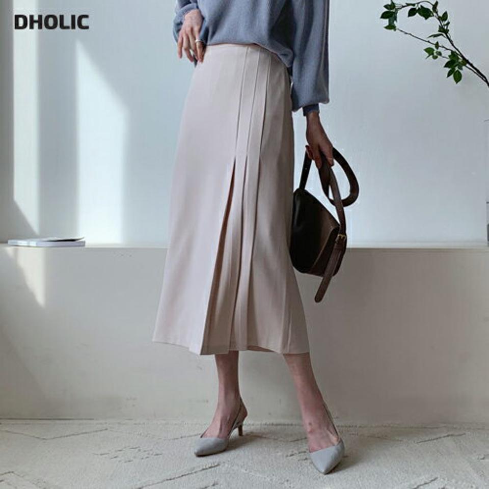 サイドプリーツスカート・全3色・b56802 レディース 【sk】【韓国 ファッション ボトムス スカート ロング ロングスカート バックゴム プリーツ 体型カバー シンプル フェミニン デイリー ベーシック 上品 秋 冬】