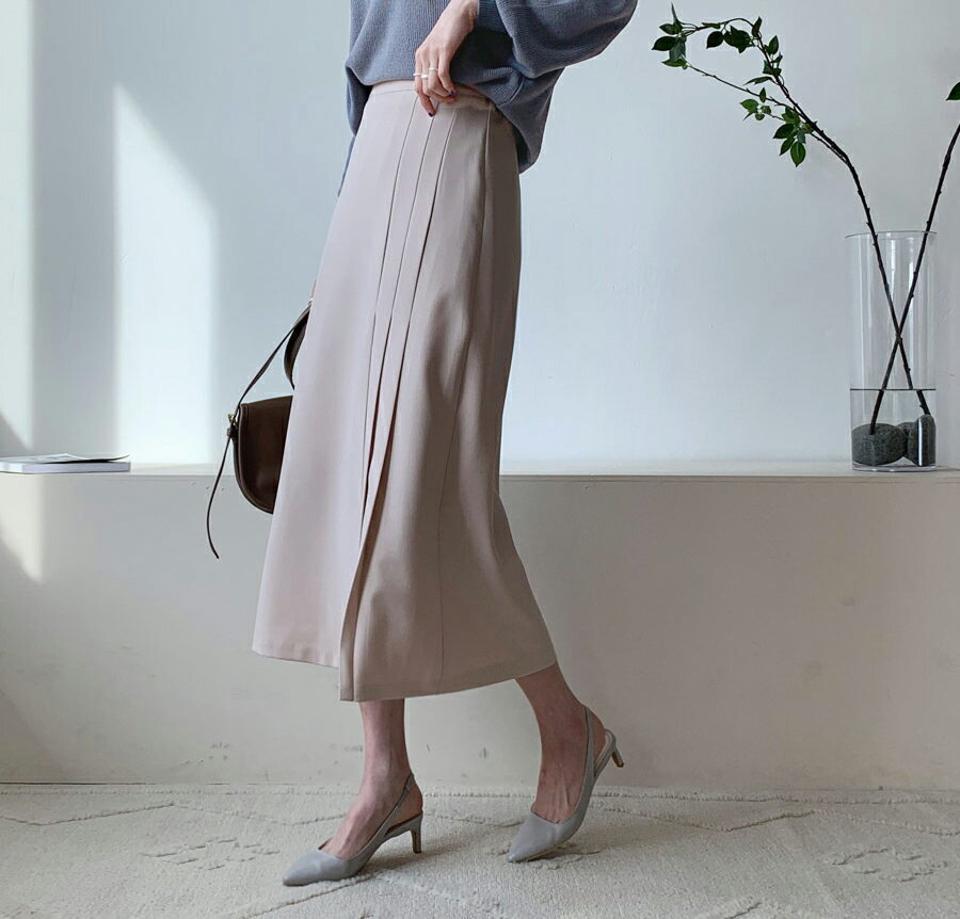 サイドプリーツスカート・全3色・b56802 レディース 【sk】【韓国 ファッション ボトムス スカート ロング ロングスカート バックゴム プリーツ 体型カバー シンプル フェミニン デイリー ベーシック 上品 秋 冬】