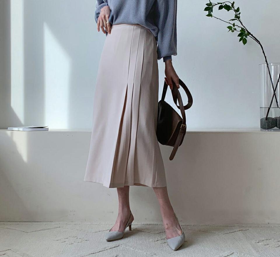 サイドプリーツスカート・全3色・b56802 レディース 【sk】【韓国 ファッション ボトムス スカート ロング ロングスカート バックゴム プリーツ 体型カバー シンプル フェミニン デイリー ベーシック 上品 秋 冬】