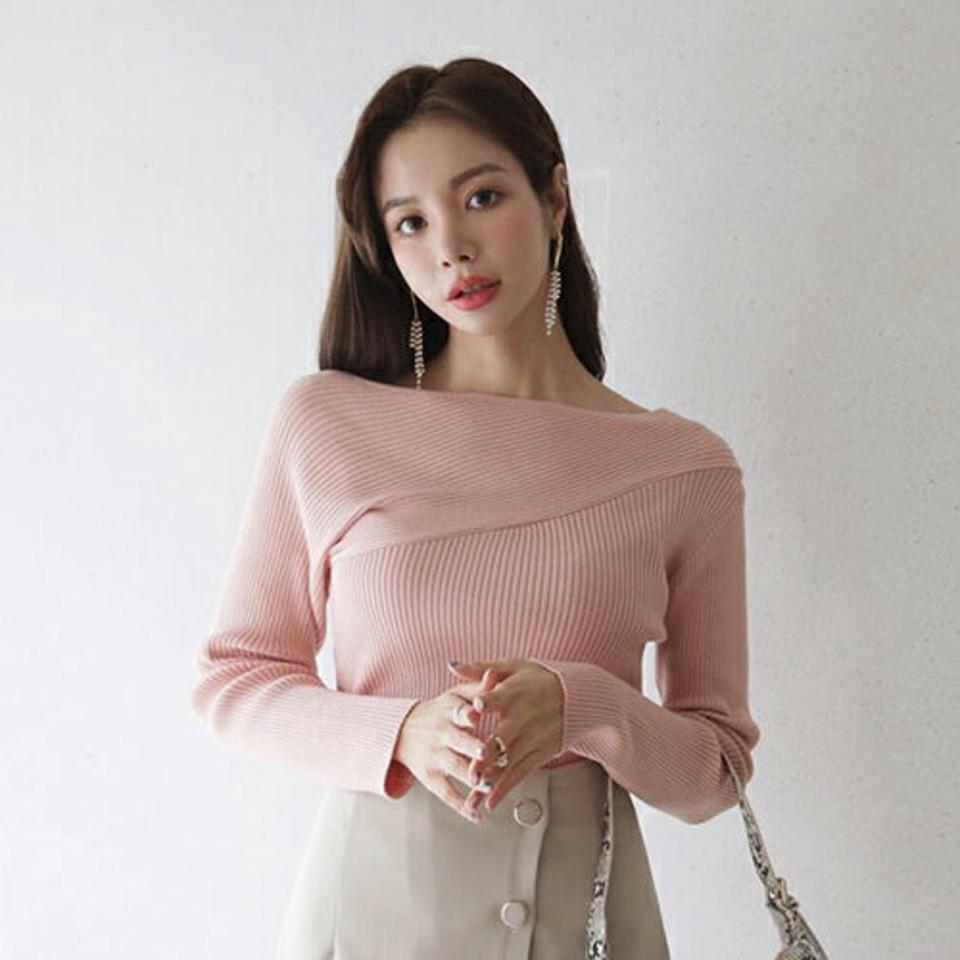 アンバランスリブニット・全4色・b66662 レディース 【tops】【トップス ニット ニットトップス リブ リブニット 長袖 アンバランス 大人 シンプル 単色 カジュアル 秋 冬 韓国 ファッション】【ハイホリHIHOLLI】
