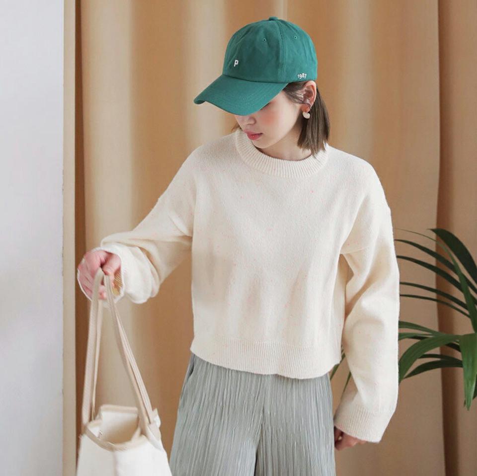 メランジクロップドニット・全4色・t63011 レディース 【tops】【韓国 ファッション トップス ニット 長袖 ラウンドネック メランジ クロップド丈 ルーズフィット ゆったり　細身 体型カーバー デイリー ベーシック カジュアル シンプル 秋 冬】