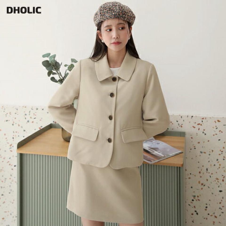 ボタンショートジャケット&ミニスカートSET・全2色・t63019 レディース 【ops】【韓国 ファッション ワンピース ショート ショートワンピース セットアップ 無地 ジャケット スカート ミニ バックファスナー フェミニン 上品 シンプル 秋 冬】