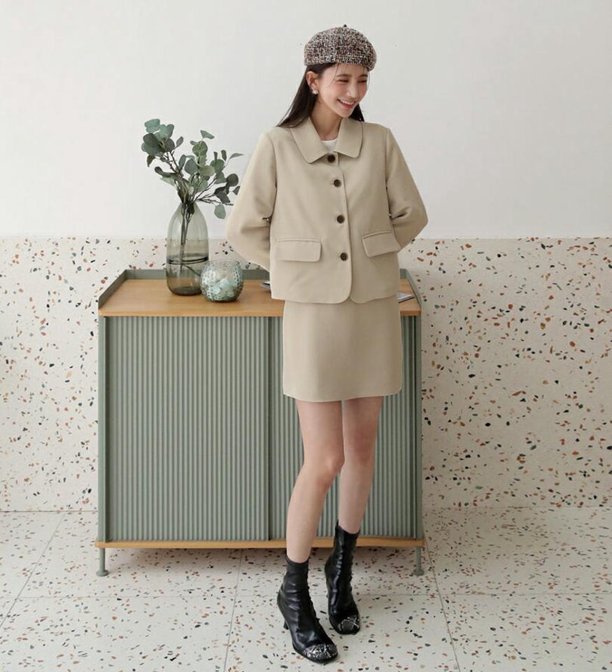 ボタンショートジャケット&ミニスカートSET・全2色・t63019 レディース 【ops】【韓国 ファッション ワンピース ショート ショートワンピース セットアップ 無地 ジャケット スカート ミニ バックファスナー フェミニン 上品 シンプル 秋 冬】