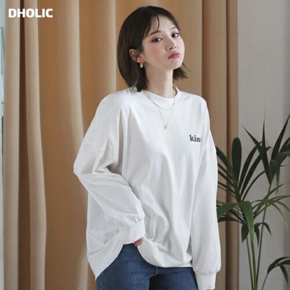 kindスマイルスTシャツ・全4色・t63004 レディース 【tops】【韓国 ファッション トップス Tシャツ カットソー 長袖 ラウンドネック ロゴ ルーズ ゆったり 上品 体型カーバー フェミニン デイリー ベーシック 秋 冬】【BT】