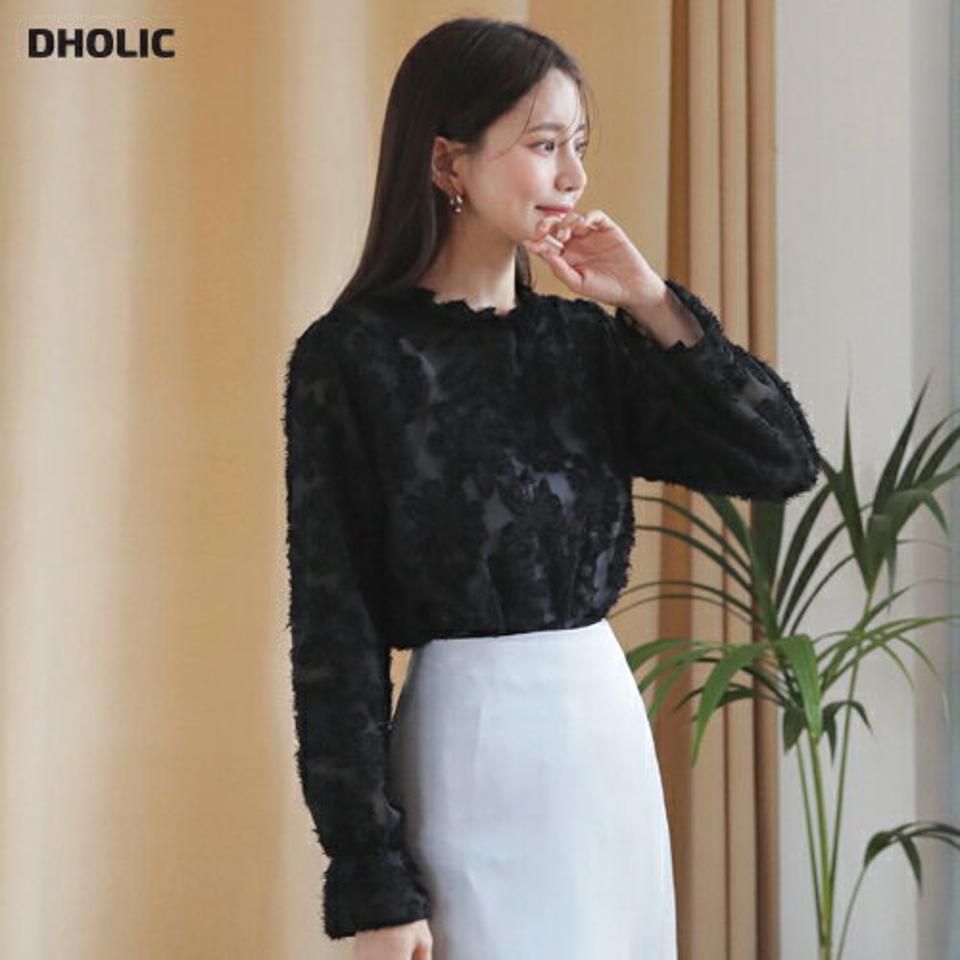 フェザー調シアーブラウス・全3色・t63006 レディース 【bl】【韓国 ファッション トップス ブラウス 長袖 フリルネック ネックフリル やわらかい フェザー調 テクスチャー 上品 ベーシック フェミニン カジュアル デイリー 秋 冬】