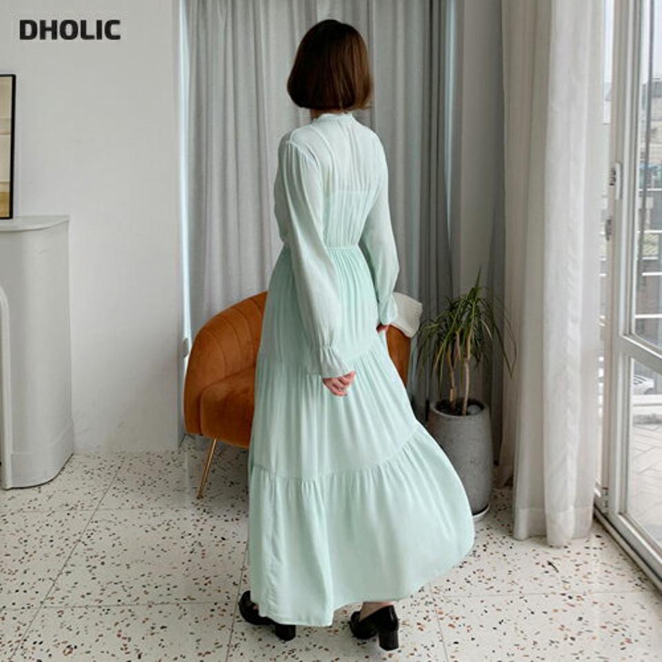 Vネックギャザーワンピース・全3色・t63013 レディース 【ops】【韓国 ファッション ワンピース ロング ロングワンピース 長袖 Vネック デコルテ ウエストゴム 細身 体型カバー フェミニン 上品 ベーシック シンプル 秋 冬】