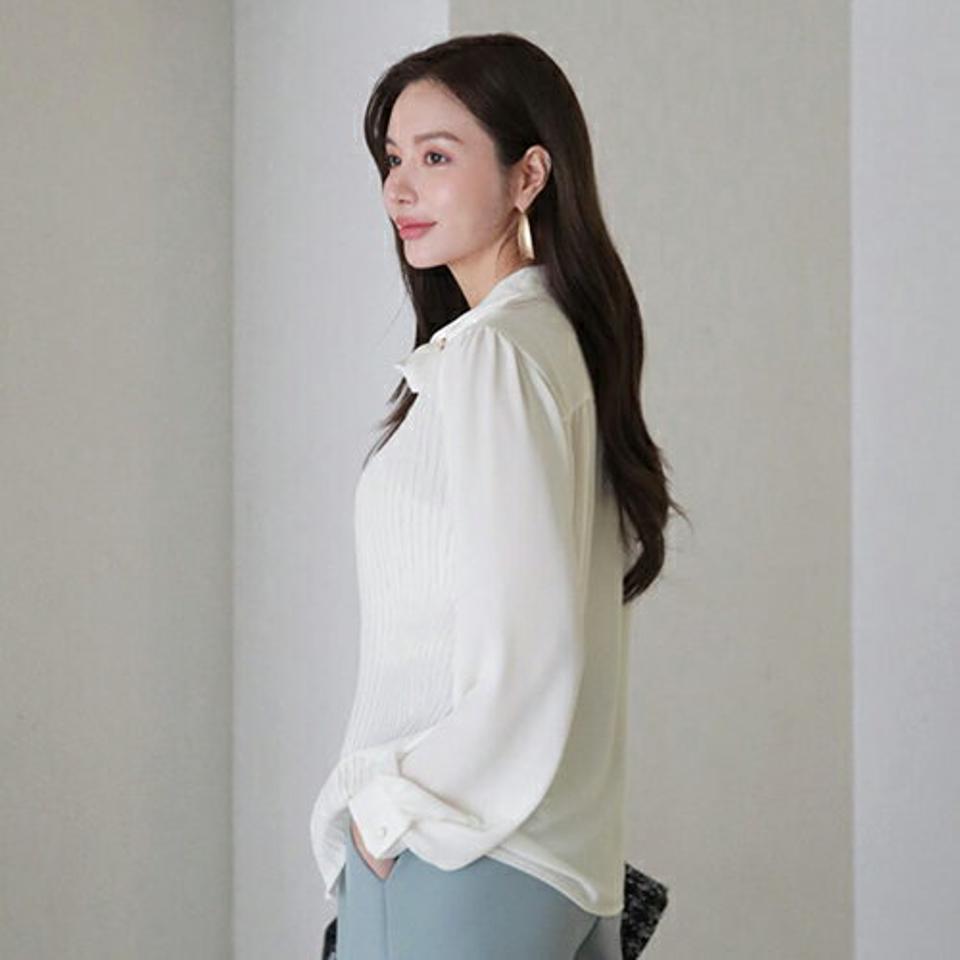 テクスチャーリボンブラウス・全2色・t66675 レディース 【bl】【トップス ブラウス リボン りぼん ハーフネック シンプル フェミニン ジグザグ 大人 オフィスカジュアル 秋 冬 韓国 ファッション】【ハイホリHIHOLLI】