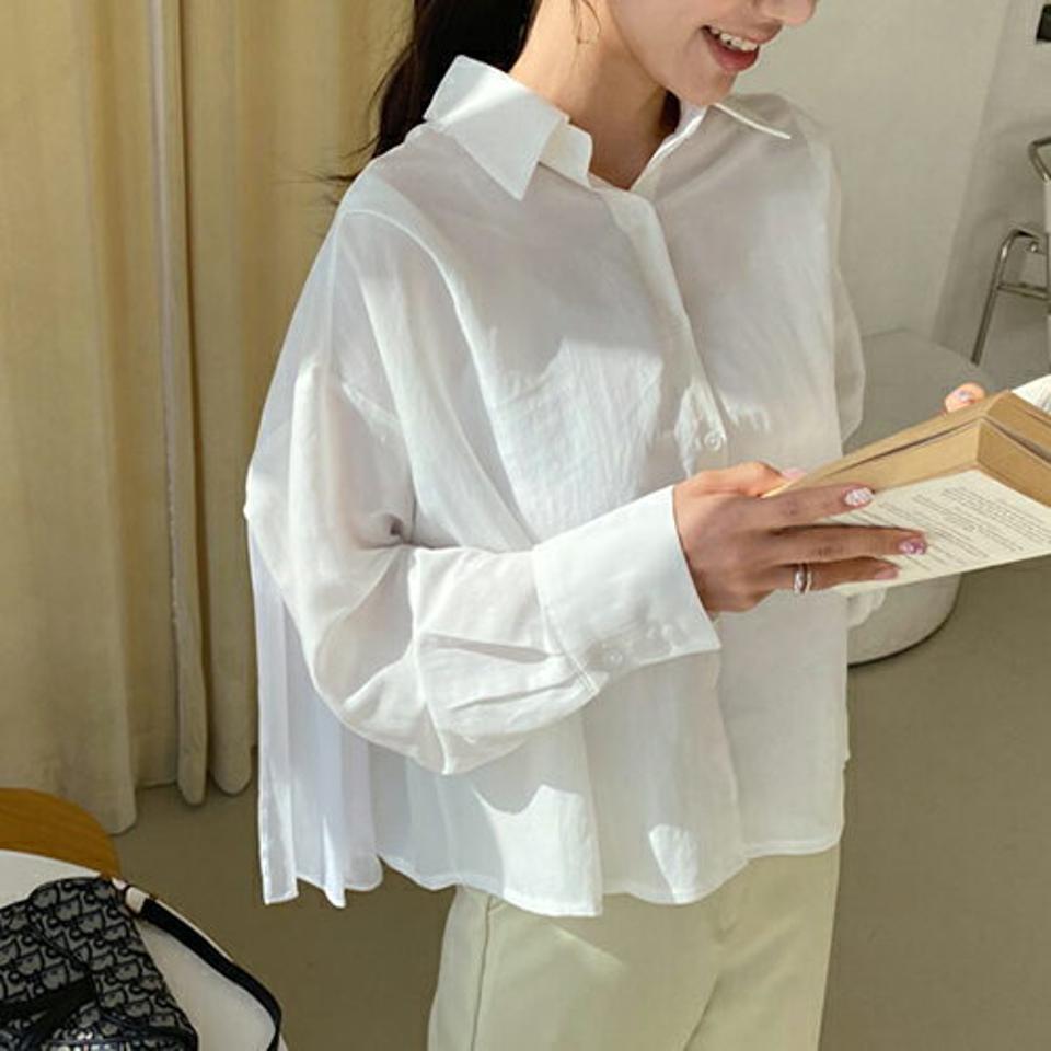 バックプリーツブラウス・全2色・b62698 レディース 【bl】【韓国 ファッション トップス ブラウス 長袖 上品 シャツブラウス オフィスカジュアル 春 フェミニン カジュアル デイリー 無地 ベーシック 秋 冬】