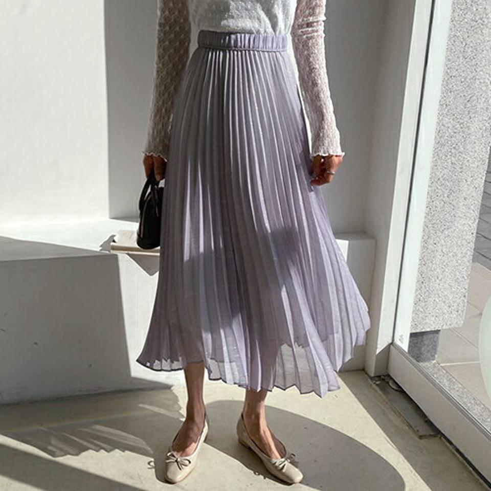 グリッタープリーツスカート・全4色・b62720 レディース 【sk】【韓国 ファッション ボトムス スカート ロング ロングスカート プリーツ ウエストゴム グリッター 大人 カジュアル 体型カバー シンプル フェミニン デイリー ベーシック 上品 秋 冬】