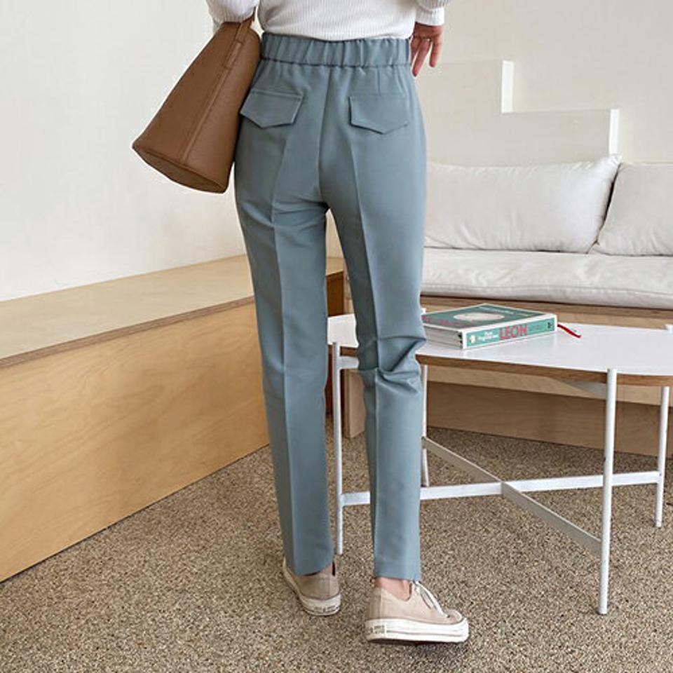 フラップストレートスラックス・全3色・t62721 レディース 【pt】【韓国 ファッション ボトムス パンツ スラックス スリム ストレート サイドポケット バックゴム 美脚 フィット オフィスカジュアル ハイウエスト 無地 体型カーバー 秋 冬】