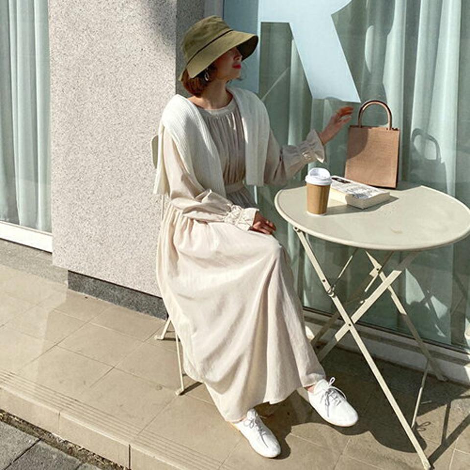 ギャザーロングワンピース・全3色・t62710 レディース 【ops】【韓国 ファッション ワンピース ロング ロングワンピース ラウンドネック フレア カジュアル ギャザー ウエストゴム ラグランスリーブ ベーシック 体型カバー 秋 冬】