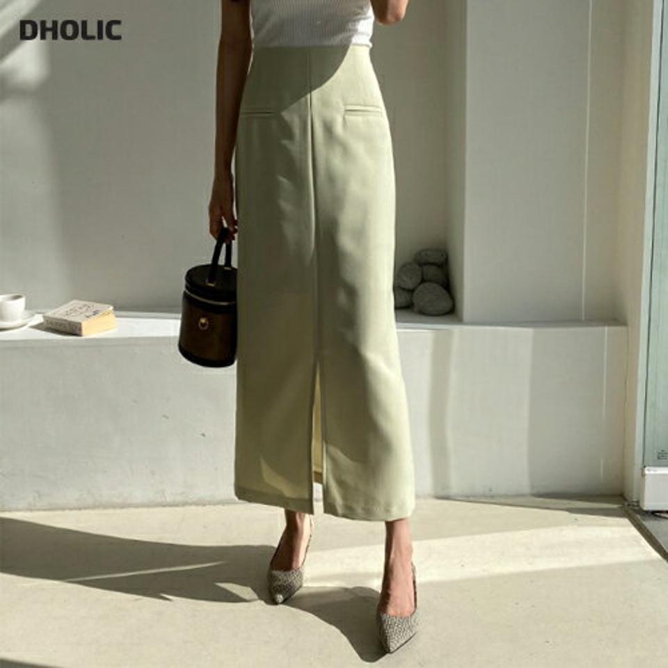 フロントスリットスカート・全2色・t62719 レディース 【sk】【韓国 ファッション ボトムス スカート ロング ロングスカート スリット Hライン ダーツ フェイクポケット カジュアル 体型カバー シンプル フェミニン デイリー ベーシック 上品 秋 冬】