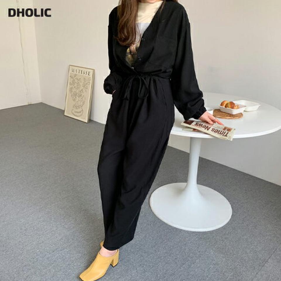 【送料無料】Vネックドロストオールインワン・全2色・66798 レディース 【pt】【オールインワン つなぎ 長袖 パンツ ズボン ドロスト Vネック 単色 無地 シンプル 大人 カジュアル ラフ 秋 冬 韓国 ファッション】【ハイホリHIHOLLI】