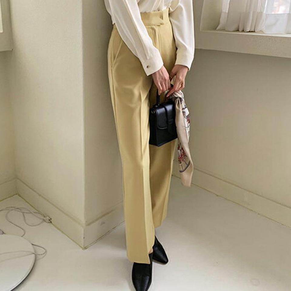 バックゴムワイドスラックス・全3色・b66812 レディース 【pt】【スラックス ワイドスラックス ワイド ワイドパンツ パンツ ズボン ロングパンツ 単色 無地 シンプル カジュアル 大人 秋 冬 韓国 ファッション】【ハイホリHIHOLLI】