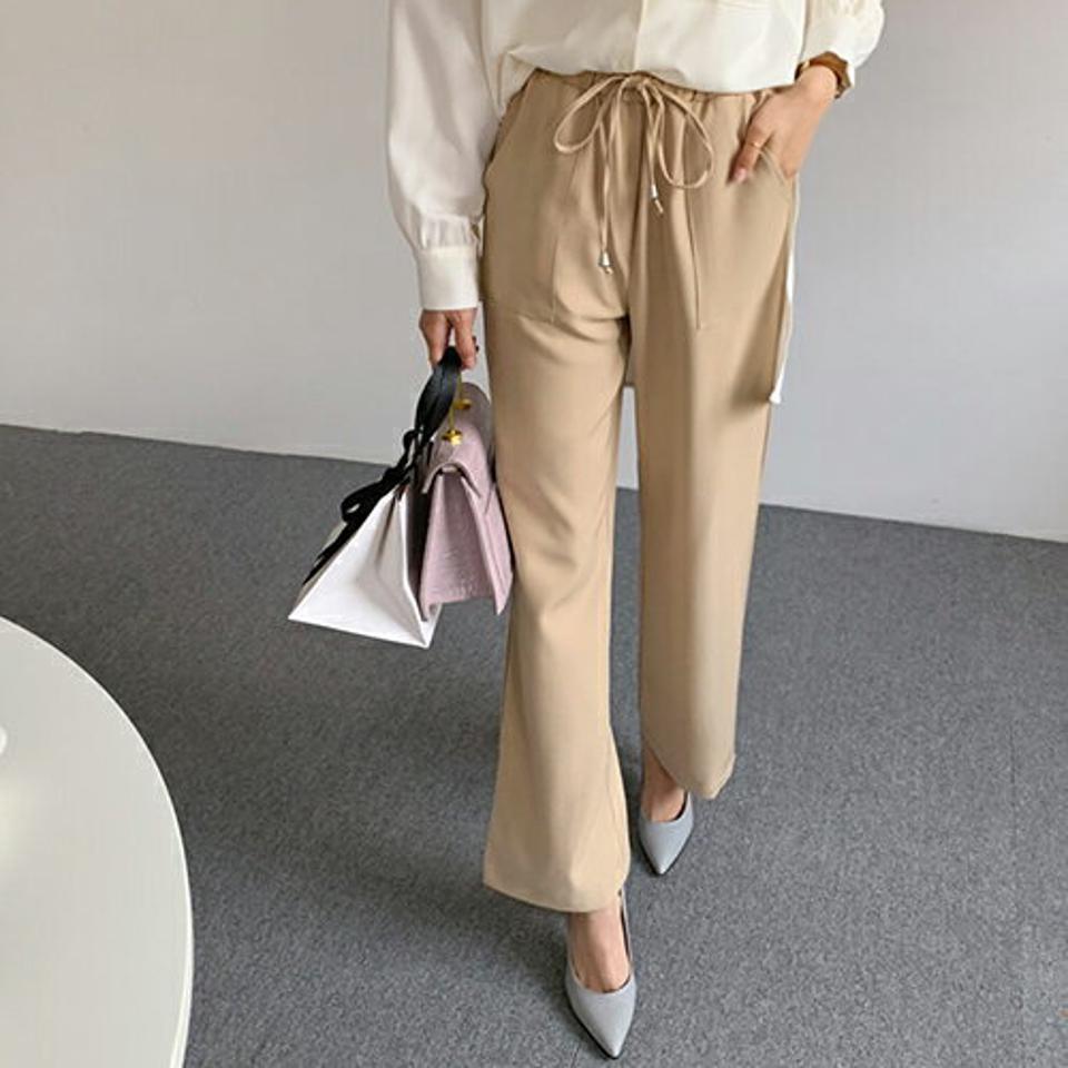 ドロストストレートパンツ・全3色・t66809 レディース 【pt】【パンツ ズボン ロングパンツ ストレートパンツ ストレート 単色 無地 シンプル カジュアル ドロスト ウエストゴム 秋 冬 韓国 ファッション】【ハイホリHIHOLLI】