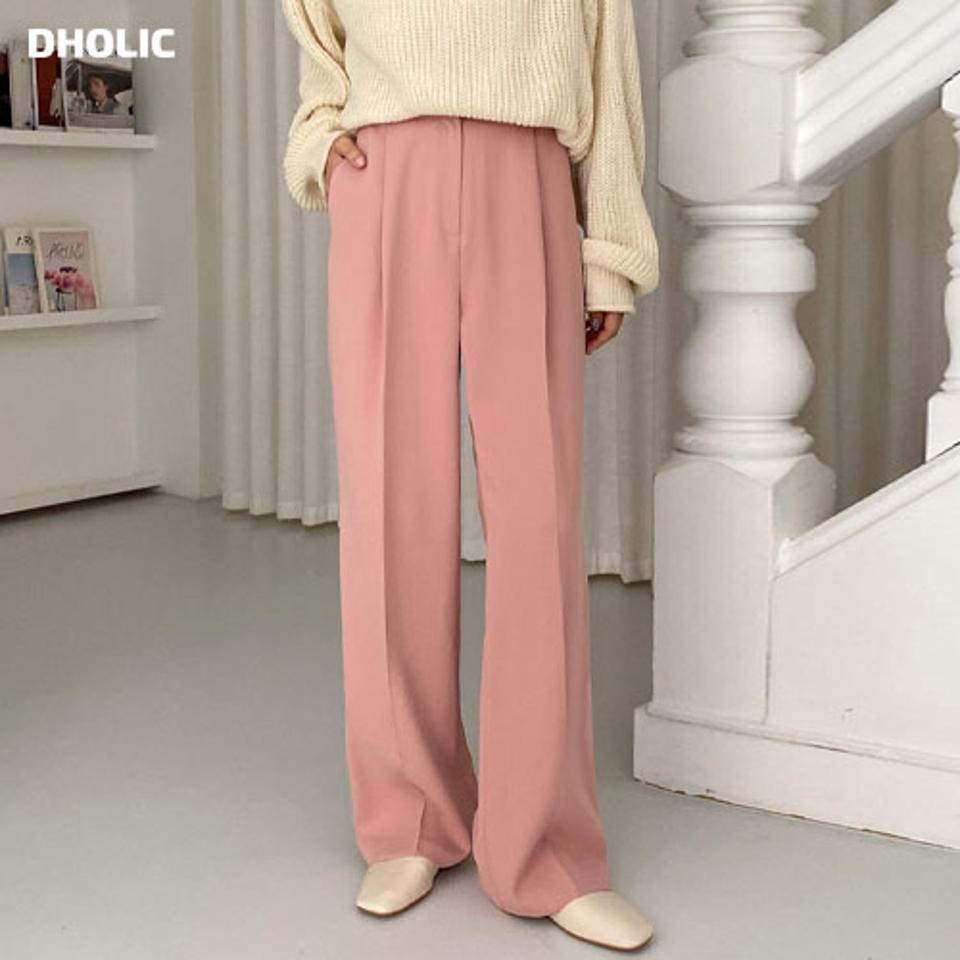 タックワイドスラックス・全6色・t64917 レディース 【pt】【韓国 ファッション ボトムス パンツ スラックス スリム ストレート サイドポケット バックゴム 美脚 ワイドスラックス オフィスカジュアル 無地 体型カーバー 秋 冬】