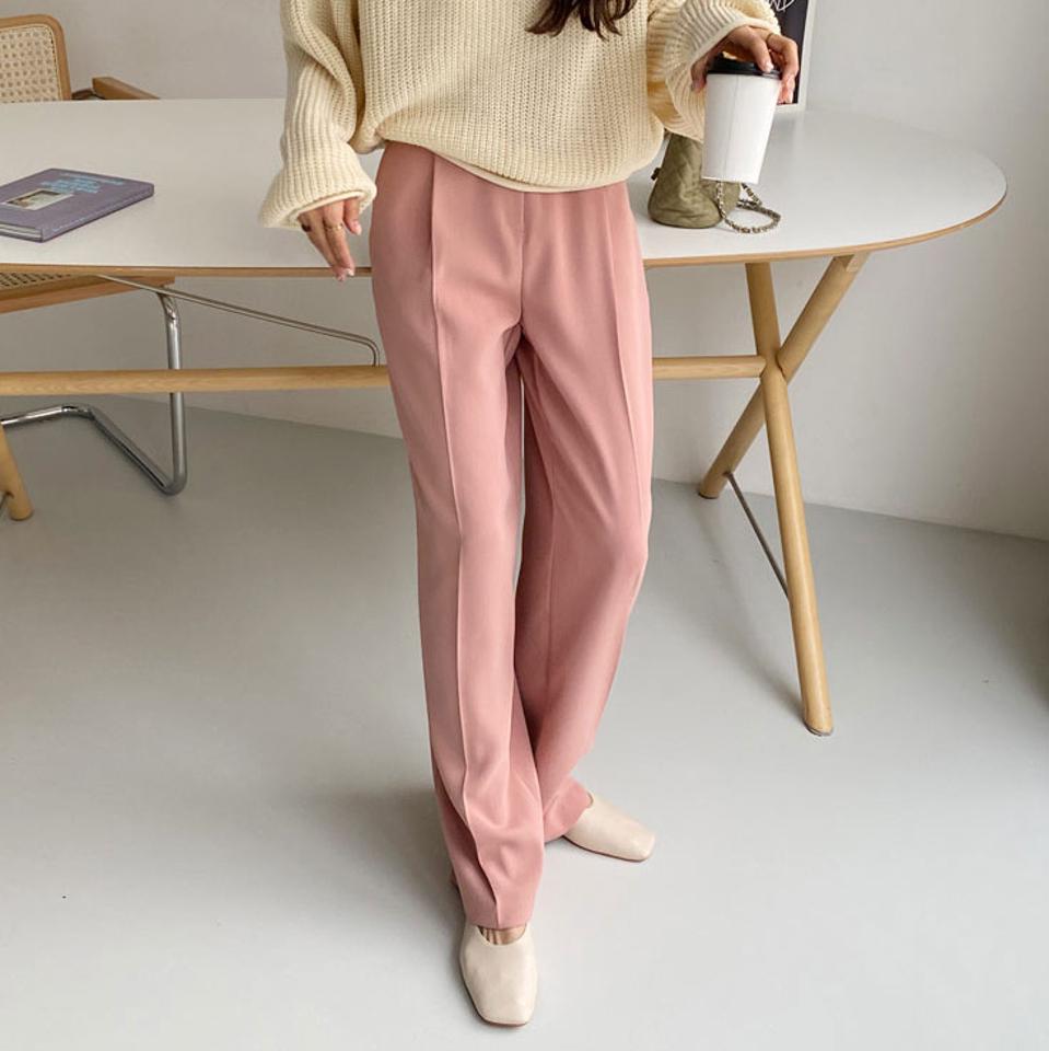 タックワイドスラックス・全6色・t64917 レディース 【pt】【韓国 ファッション ボトムス パンツ スラックス スリム ストレート サイドポケット バックゴム 美脚 ワイドスラックス オフィスカジュアル 無地 体型カーバー 秋 冬】