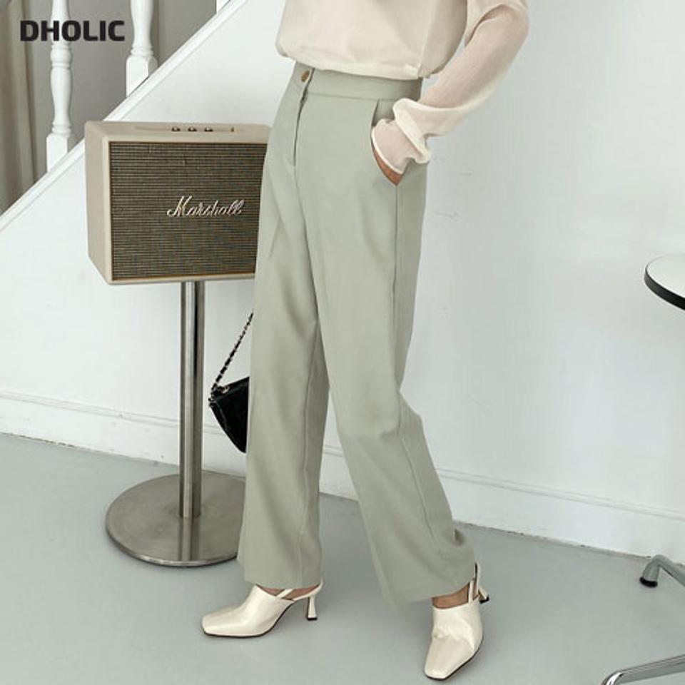 ボタンワイドスラックス・全2色・t64903 レディース 【pt】【韓国 ファッション ボトムス パンツ スラックス スリム サイドポケット ハイウエスト ロング丈 ワイド ストレート 美脚 ワイドスラックス オフィスカジュアル 無地 体型カーバー 秋 冬】