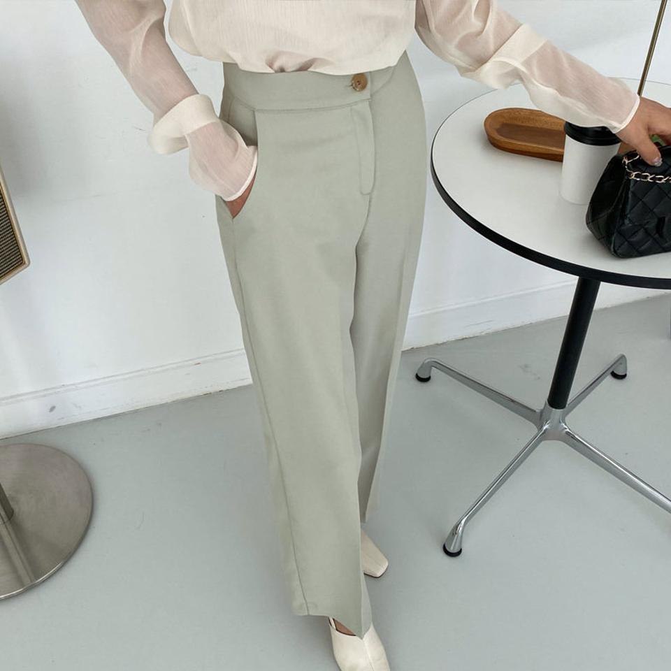 ボタンワイドスラックス・全2色・t64903 レディース 【pt】【韓国 ファッション ボトムス パンツ スラックス スリム サイドポケット ハイウエスト ロング丈 ワイド ストレート 美脚 ワイドスラックス オフィスカジュアル 無地 体型カーバー 秋 冬】