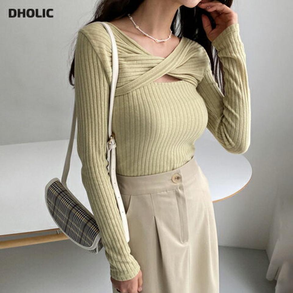 2WAYツイストTシャツ・全3色・t64910 レディース 【tops】【韓国 ファッション トップス Tシャツ 長袖 ツイスト ラウンドネック 2WAY リブ スリム フィット シンプル 上品 体型カーバー デイリー ベーシック 秋 冬】