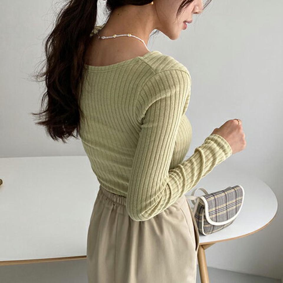 2WAYツイストTシャツ・全3色・t64910 レディース 【tops】【韓国 ファッション トップス Tシャツ 長袖 ツイスト ラウンドネック 2WAY リブ スリム フィット シンプル 上品 体型カーバー デイリー ベーシック 秋 冬】