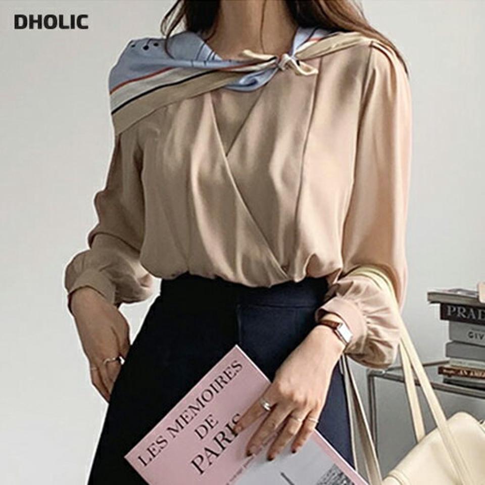 カシュクールブラウス・全3色・b66779 レディース 【bl】【トップス ブラウス 長袖 カシュクール シンプル 大人 オフィスカジュアル きれいめ 秋 冬 韓国 ファッション】【ハイホリHIHOLLI】