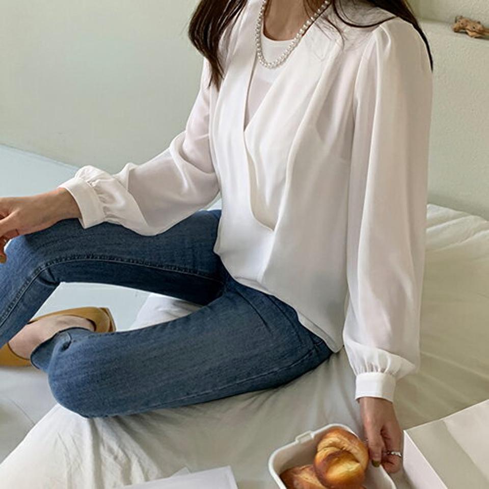 カシュクールブラウス・全3色・b66779 レディース 【bl】【トップス ブラウス 長袖 カシュクール シンプル 大人 オフィスカジュアル きれいめ 秋 冬 韓国 ファッション】【ハイホリHIHOLLI】