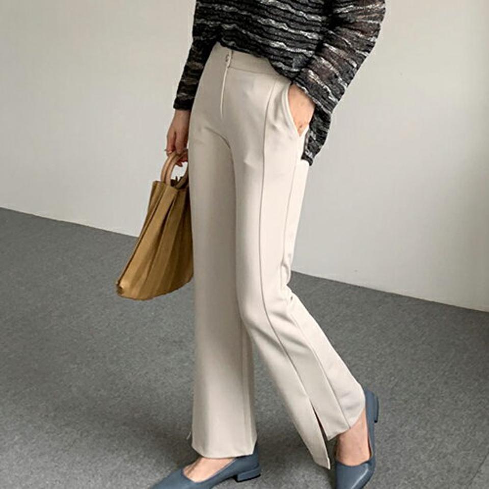 ブーツカットスリットスラックス・全3色・t66811 レディース 【pt】【スラックス パンツ ズボン ロングパンツ スリット ブーツカット 単色 無地 シンプル 大人 オフィスカジュアル きれいめ 秋 冬 韓国 ファッション】【ハイホリHIHOLLI】