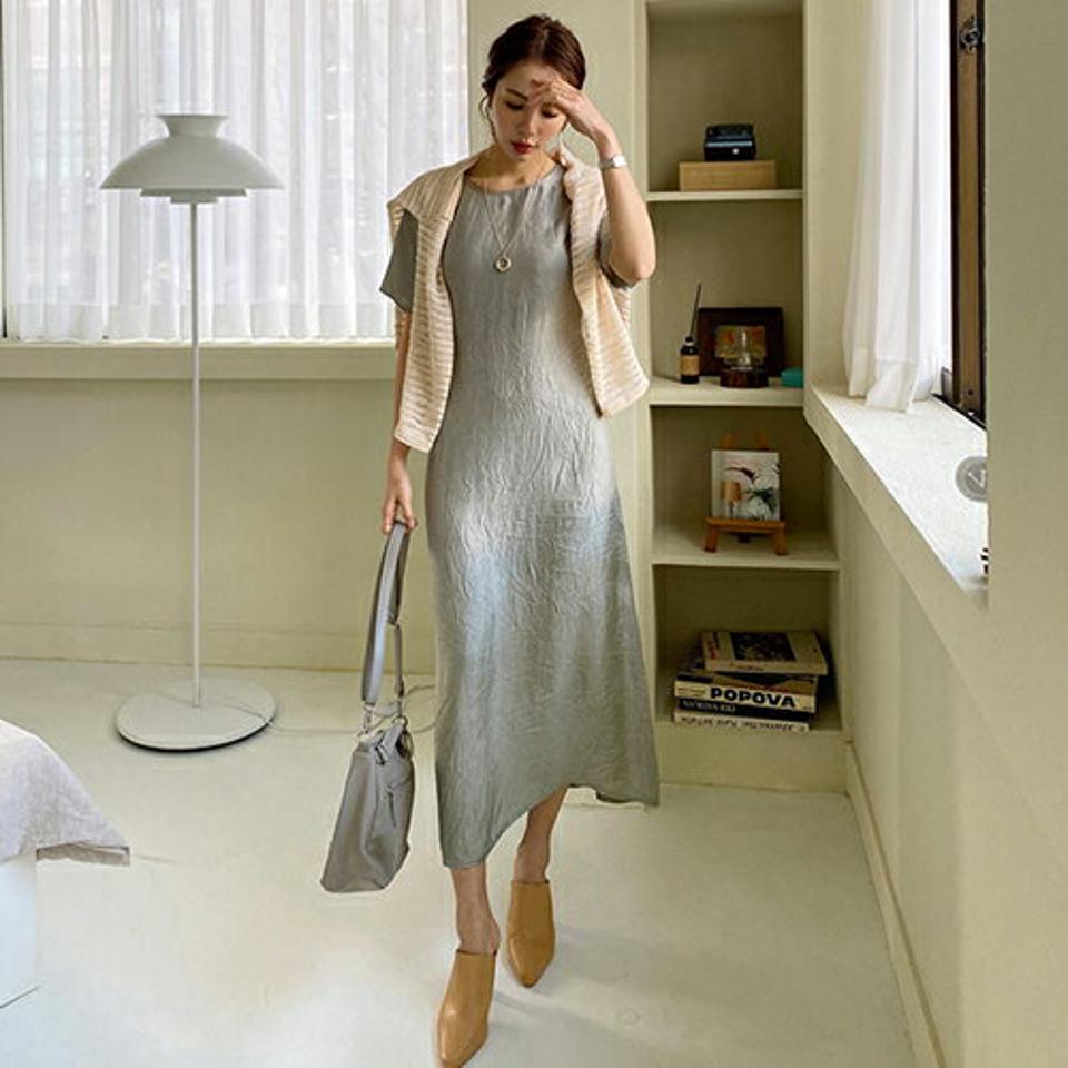 サテン半袖ワンピース・全3色・t66790 レディース 【ops】【ワンピース ロング ロングワンピース 半袖 サテン 単色 無地 シンプル 上品 フェミニン 秋 春 夏 韓国 ファッション】【ハイホリHIHOLLI】