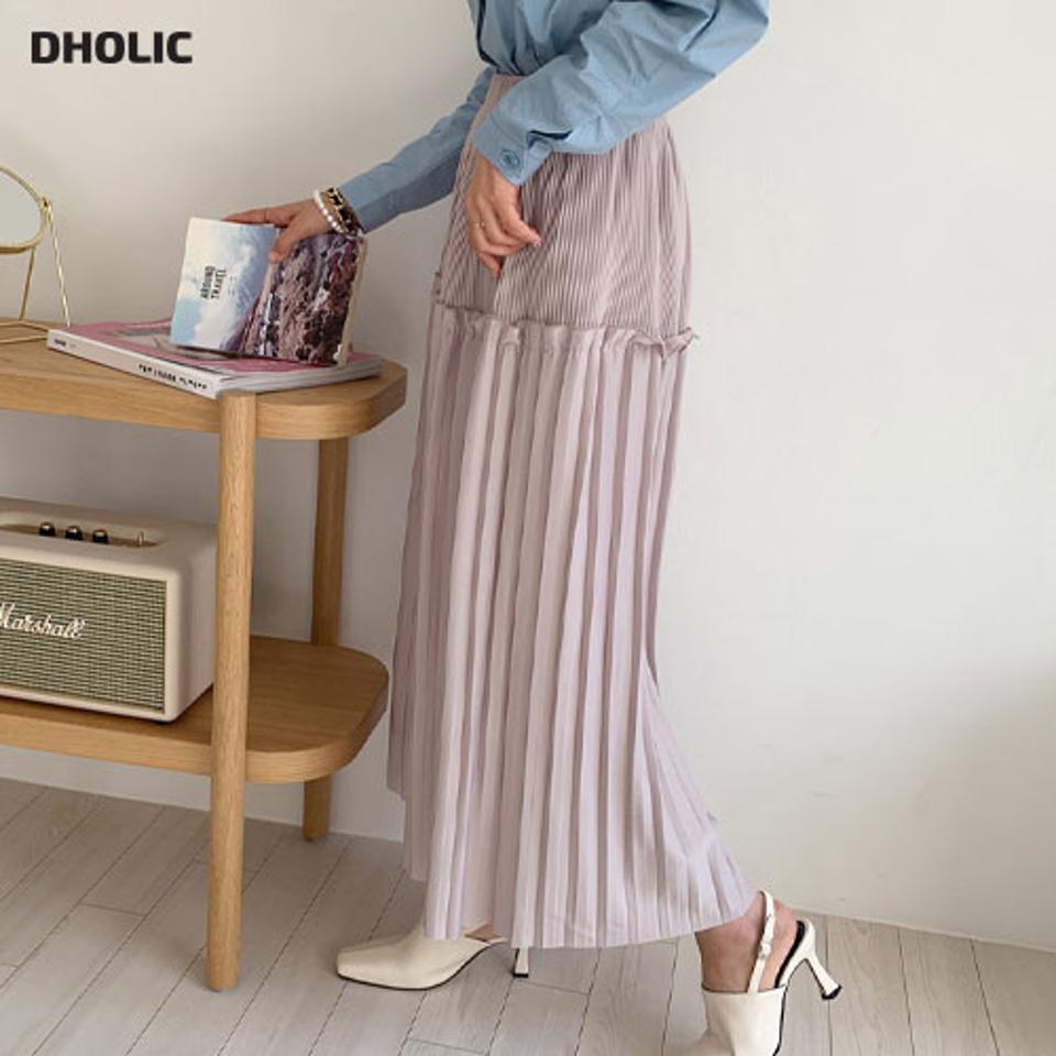 ダブルプリーツスカート・全3色・t64926 レディース 【sk】【韓国 ファッション ボトムス スカート ロング ロングスカート プリーツ 揺れ感 ウエストゴム フリル カジュアル 体型カバー シンプル フェミニン デイリー ベーシック 上品 秋 冬】