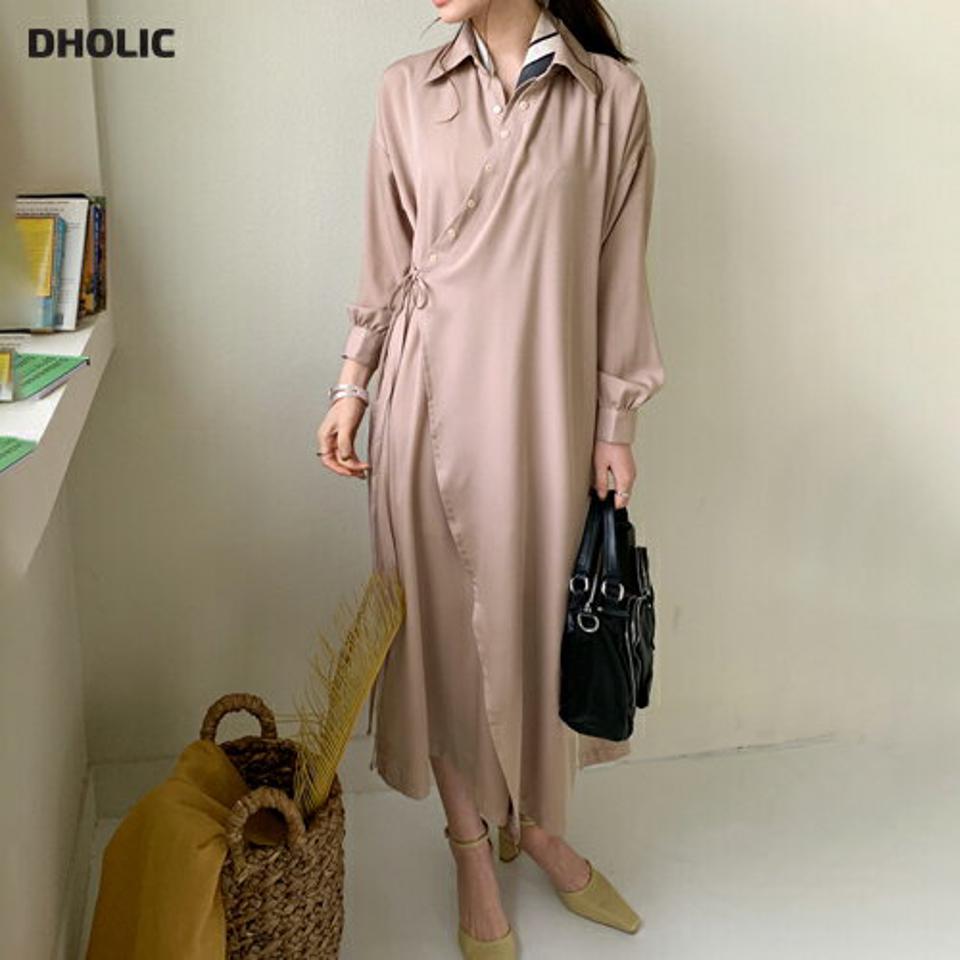 【只今10%OFF】ダイアゴナルラップシャツワンピース・全3色・t66791 レディース 【ops】【ワンピース ロング ロングワンピース シャツワンピース シャツ ダイアゴナル ラップワンピース ラップデザイン 単色 無地 シンプル 秋 冬 韓国 ファッション】【ハイホリHIHOLLI】