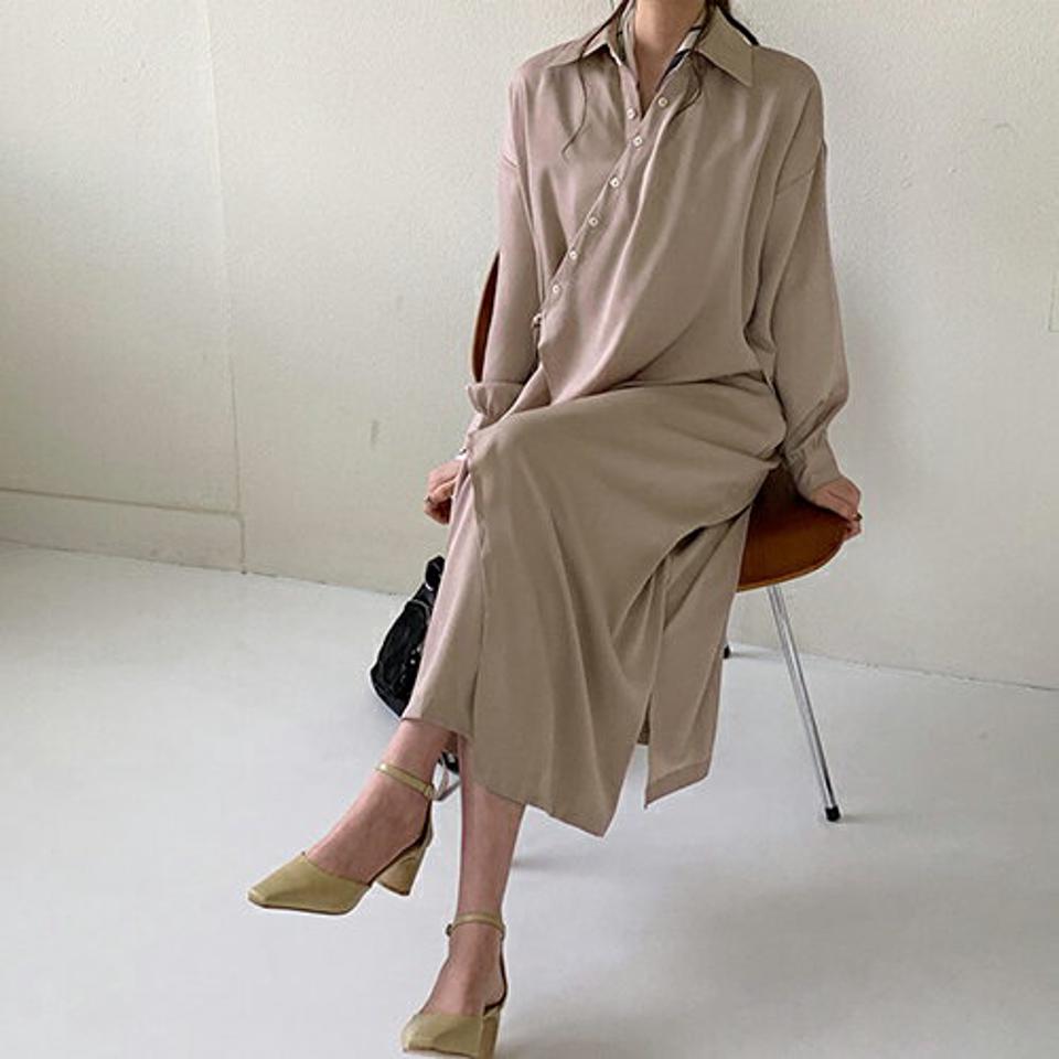 【只今10%OFF】ダイアゴナルラップシャツワンピース・全3色・t66791 レディース 【ops】【ワンピース ロング ロングワンピース シャツワンピース シャツ ダイアゴナル ラップワンピース ラップデザイン 単色 無地 シンプル 秋 冬 韓国 ファッション】【ハイホリHIHOLLI】