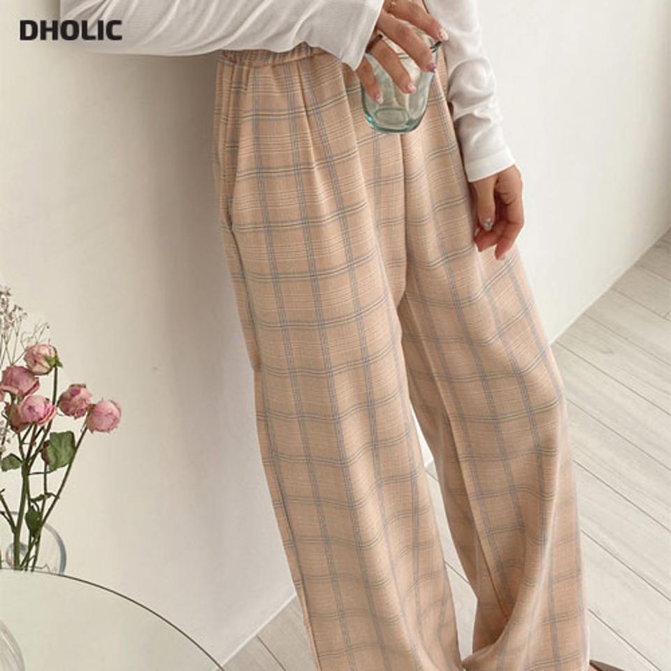 イージーチェックパンツ・全3色・t64914 レディース 【pt】【韓国 ファッション ボトムス パンツ スリム ストレート チェック ウエストゴム 美脚 ワイド ルーズ ゆったり パータン 体型カーバー 秋 冬】