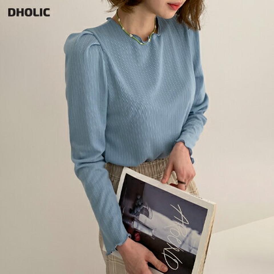 パフスリーブウェーブTシャツ・全4色・t64913 レディース 【tops】【韓国 ファッション トップス Tシャツ 長袖 ボリューム ナチュラル ウェーブ ラウンドネック リブ スリム フィット 上品 体型カーバー デイリー ベーシック 春 春Tシャツ 秋 冬】