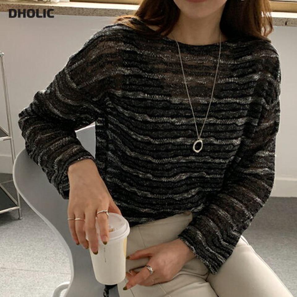 シアーアンバランスヘムTシャツ・全3色・t66773 レディース 【tops】【トップス Tシャツ 長袖 アンバランス シアー 透け感 ボートネック シースルー ウェーブ 総柄 おしゃれ 秋 冬 韓国 ファッション】【ハイホリHIHOLLI】