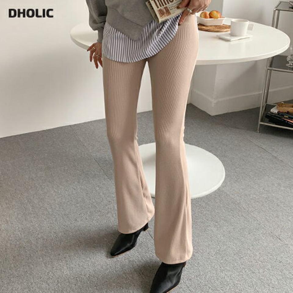 リブブーツカットパンツ・全4色・t66808 レディース 【pt】【パンツ ズボン ロングパンツ リブ リブパンツ ブーツカット 単色 シンプル 大人 カジュアル 秋 冬 韓国 ファッション】【ハイホリHIHOLLI】