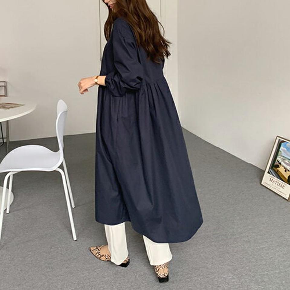 Vネックボタンワンピース・全2色・t66851 レディース 【ops】【ワンピース ロング ロングワンピース 長袖 Vネック 単色 無地 シンプル カジュアル 秋 冬 韓国 ファッション】【ハイホリHIHOLLI】