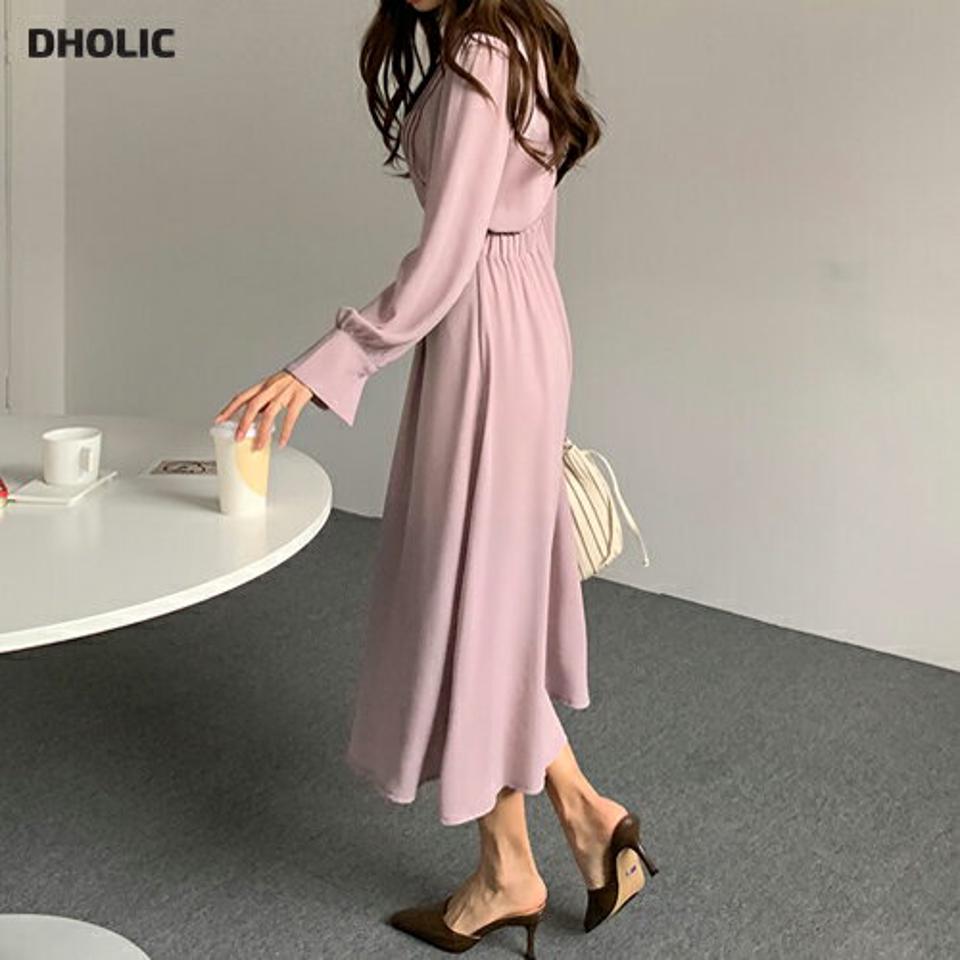 ピンタックカラーワンピース・全3色・b66788 レディース 【ops】【ワンピース ロング ロングワンピース 長袖 ピンタック 単色 無地 シンプル フェミニン 秋 冬 韓国 ファッション】【ハイホリHIHOLLI】