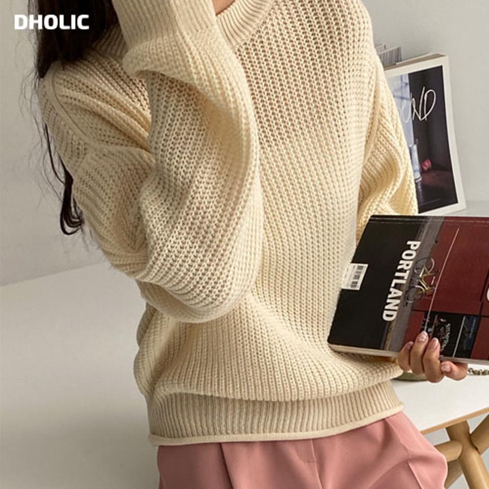 ロールヘムラウンドニット・全3色・t64916 レディース 【tops】【韓国 ファッション トップス ニット 長袖 ラフ ラウンドネック シンプル ボリューム 体型カーバー デイリー フェミニン ベーシック 無地 秋 冬】