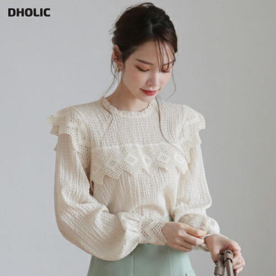 レースリンクルブラウス・全2色・b66830 レディース 【bl】【トップス ブラウス 総レース レース レースブラウス リンクル フェミニン 可愛い かわいい 上品 秋 冬 韓国 ファッション】【ハイホリHIHOLLI】