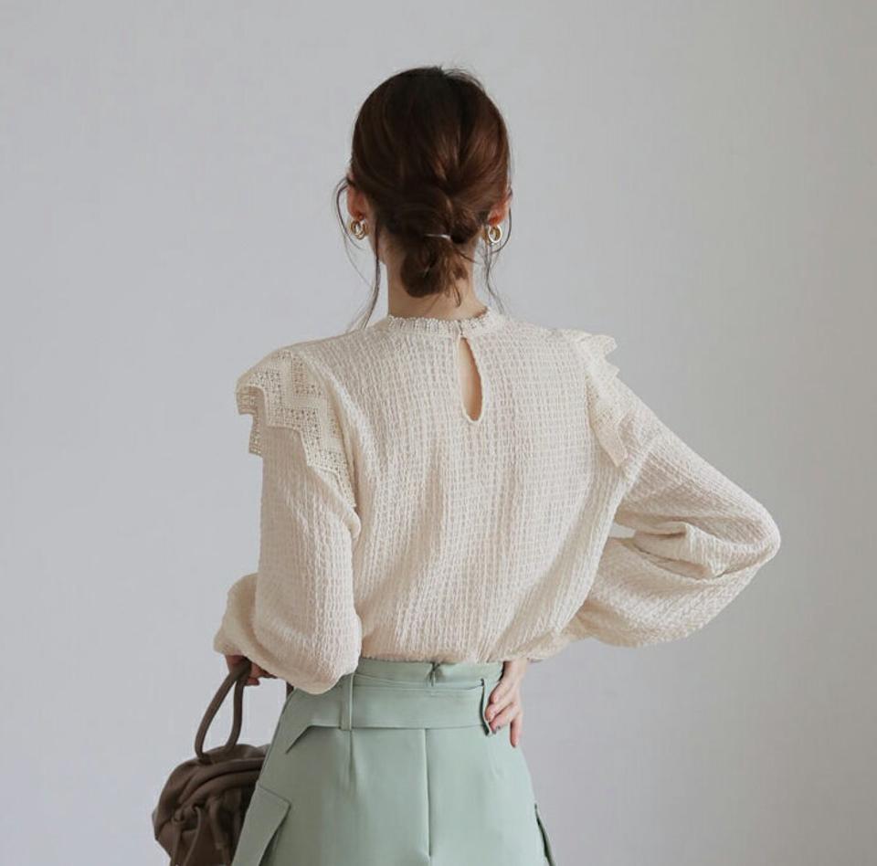 レースリンクルブラウス・全2色・b66830 レディース 【bl】【トップス ブラウス 総レース レース レースブラウス リンクル フェミニン 可愛い かわいい 上品 秋 冬 韓国 ファッション】【ハイホリHIHOLLI】