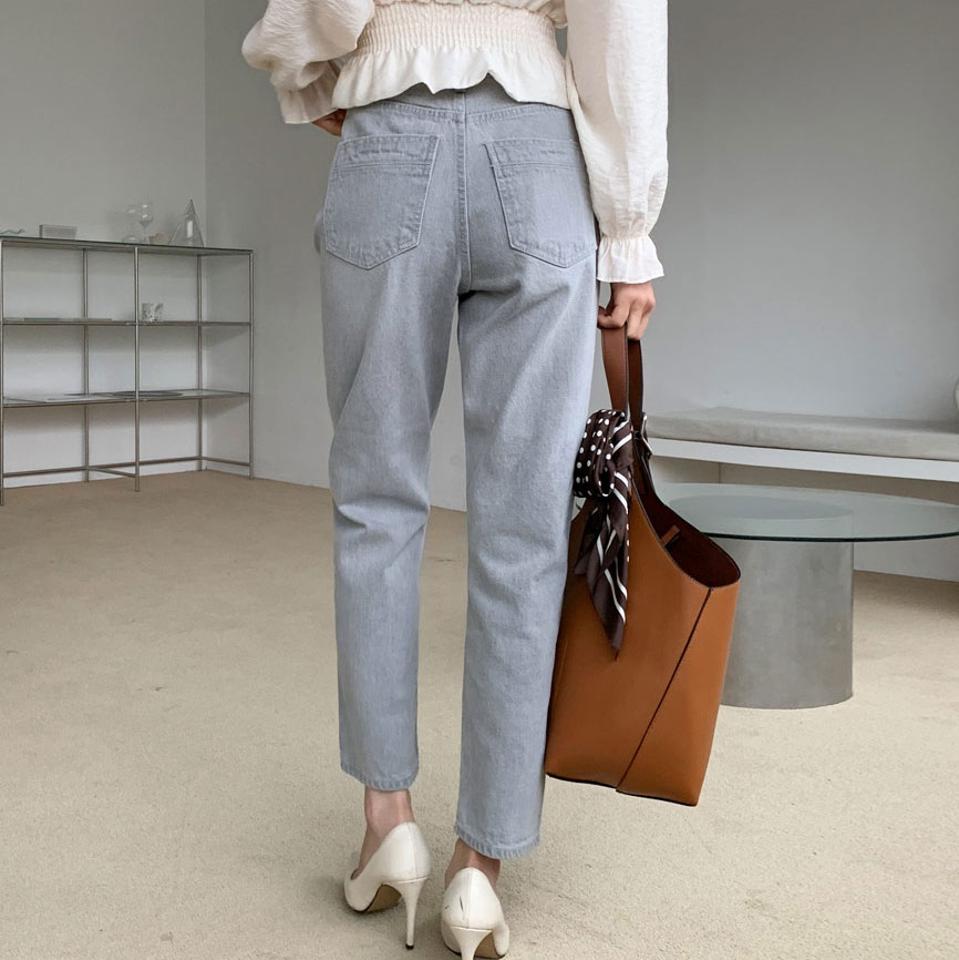 スリムストレートデニムパンツ・全1色・t61564 レディース 【pt】【韓国 ファッション ボトムス パンツ ロング デニムパンツ スリム ストレート 無地 美脚 10分丈 十分丈 カジュアル デイリー 秋 冬】